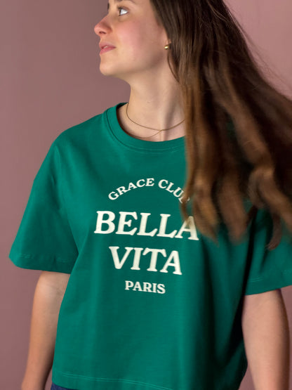 T-shirt stampa Bella Vita - VERDE
