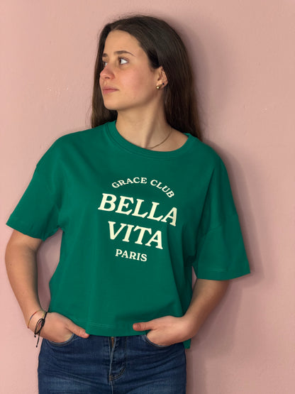 T-shirt stampa Bella Vita - VERDE