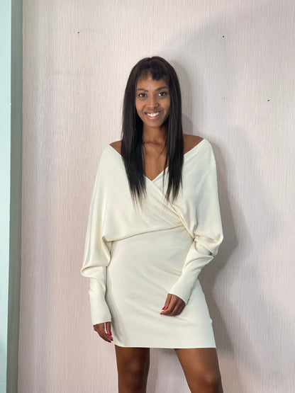 003 batwing fitted dress - CREAM