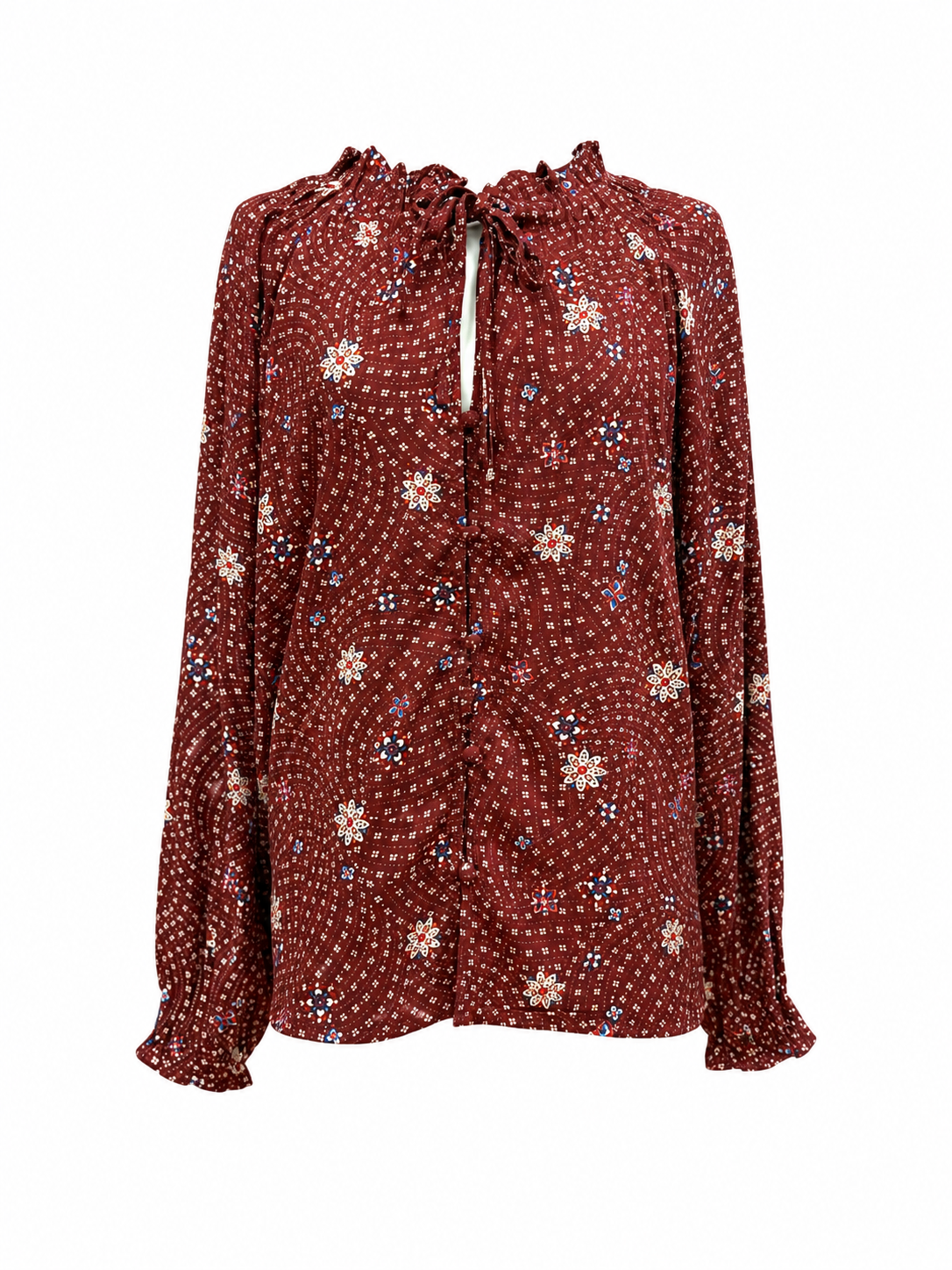 Blusa fantasia fiori geometrici - MATTONE