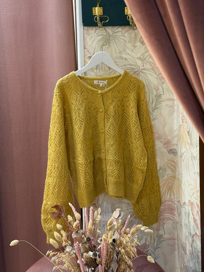 Cardigan girocollo lana - SENAPE