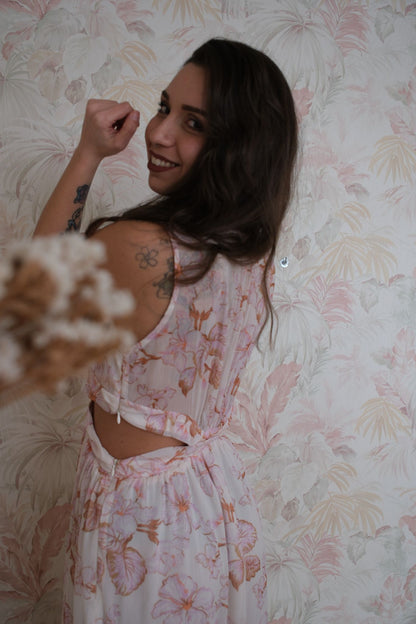 Abito spacchi laterali stampa fantasia - ROSA POLVERE