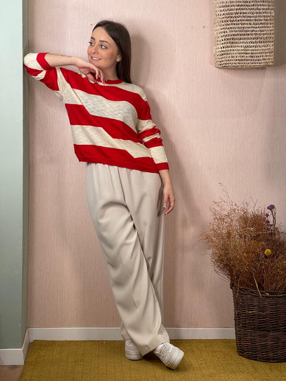 Maglia 51C/10203 girocollo righe - BURRO/ROSSO