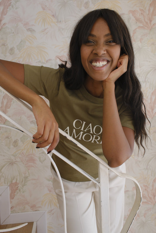 T-shirt stampa Ciao Amore - VERDE MILITARE