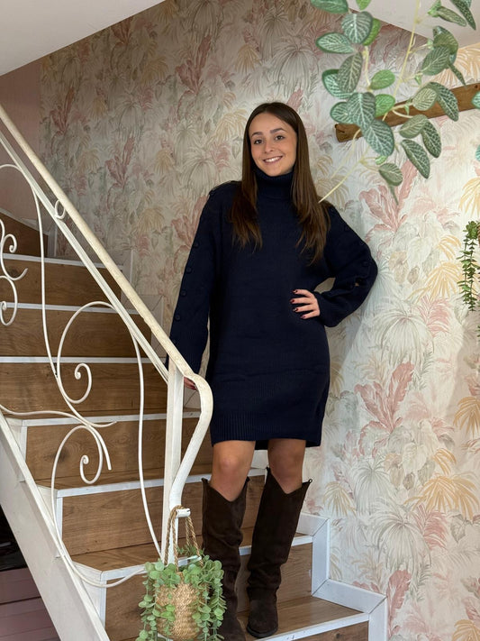 Abito in maglia over bottoni sulle maniche - MARINE