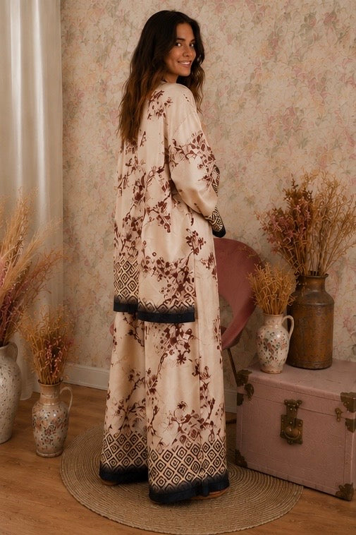 Pantalone con fantasia floreale - BEIGE