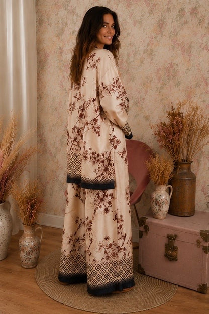 Pantalone con fantasia floreale - BEIGE
