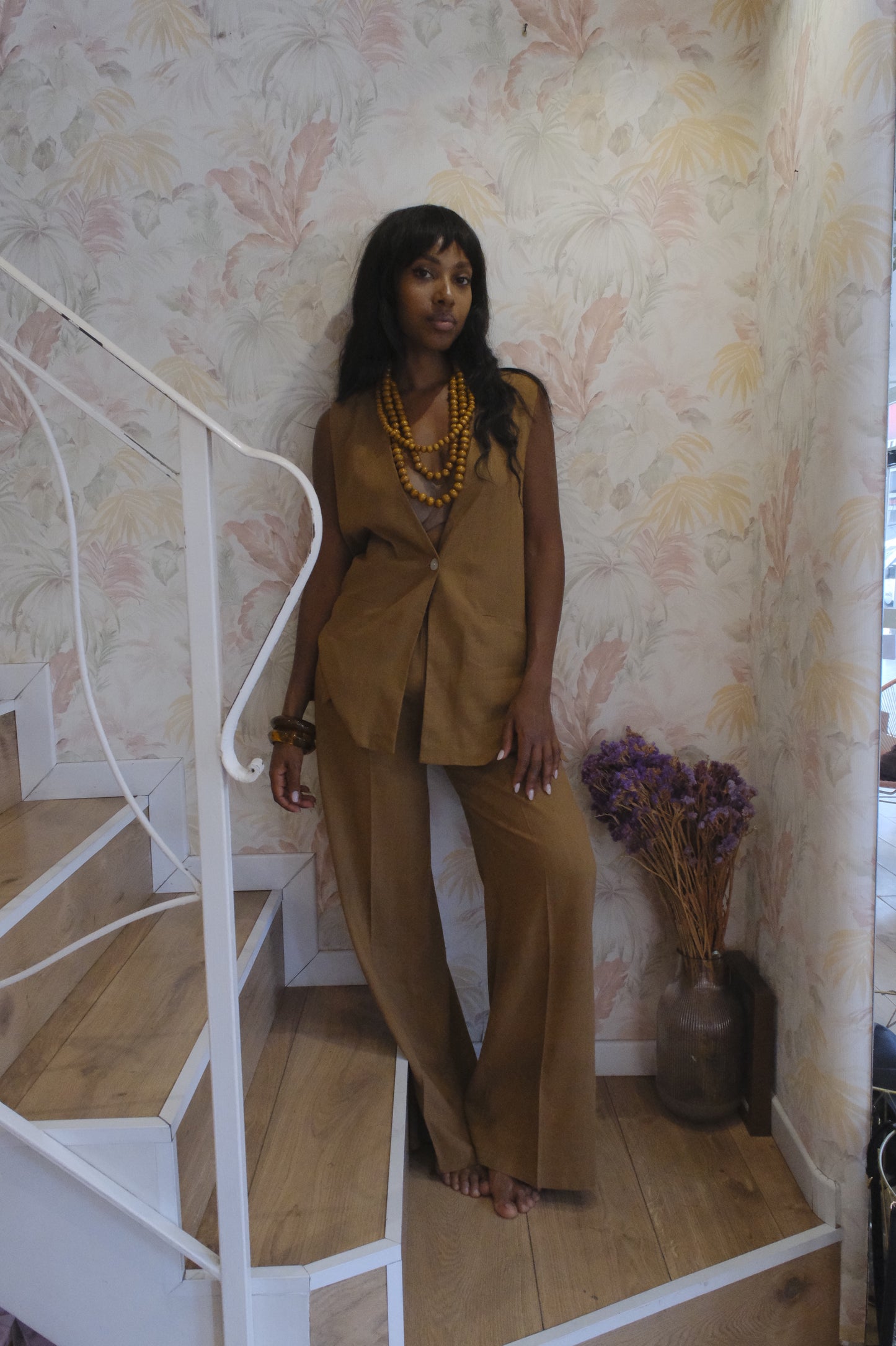 Pantalone con elastico - MARRONE