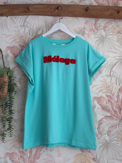 T-shirt con scritta Malaga - VERDE ACQUA