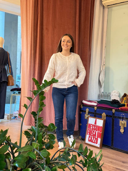 Cardigan girocollo lana - BEIGE