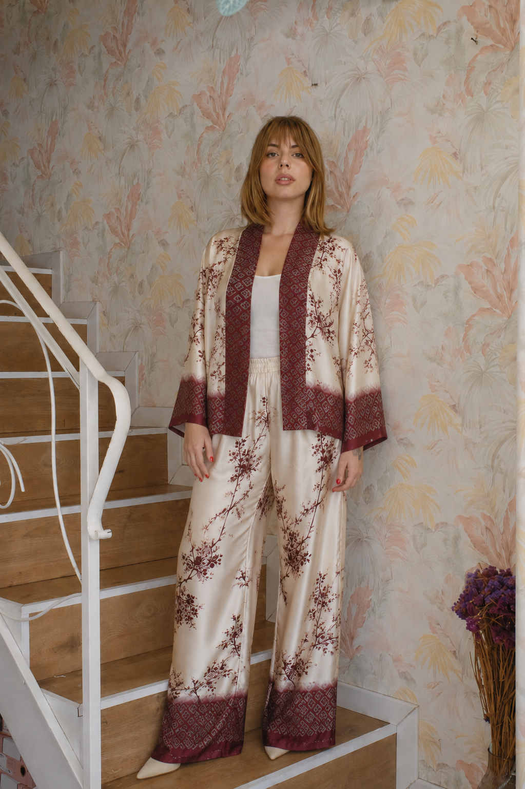 Pantalone floreale - ROSSO