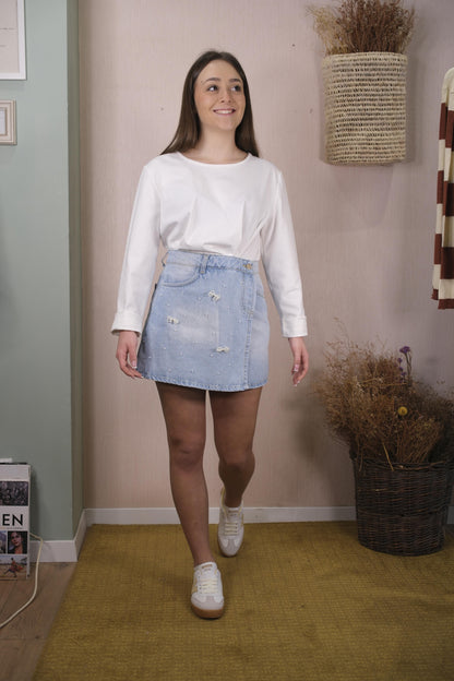 Gonna LOK622 fiocchi e perline - DENIM CHIARO