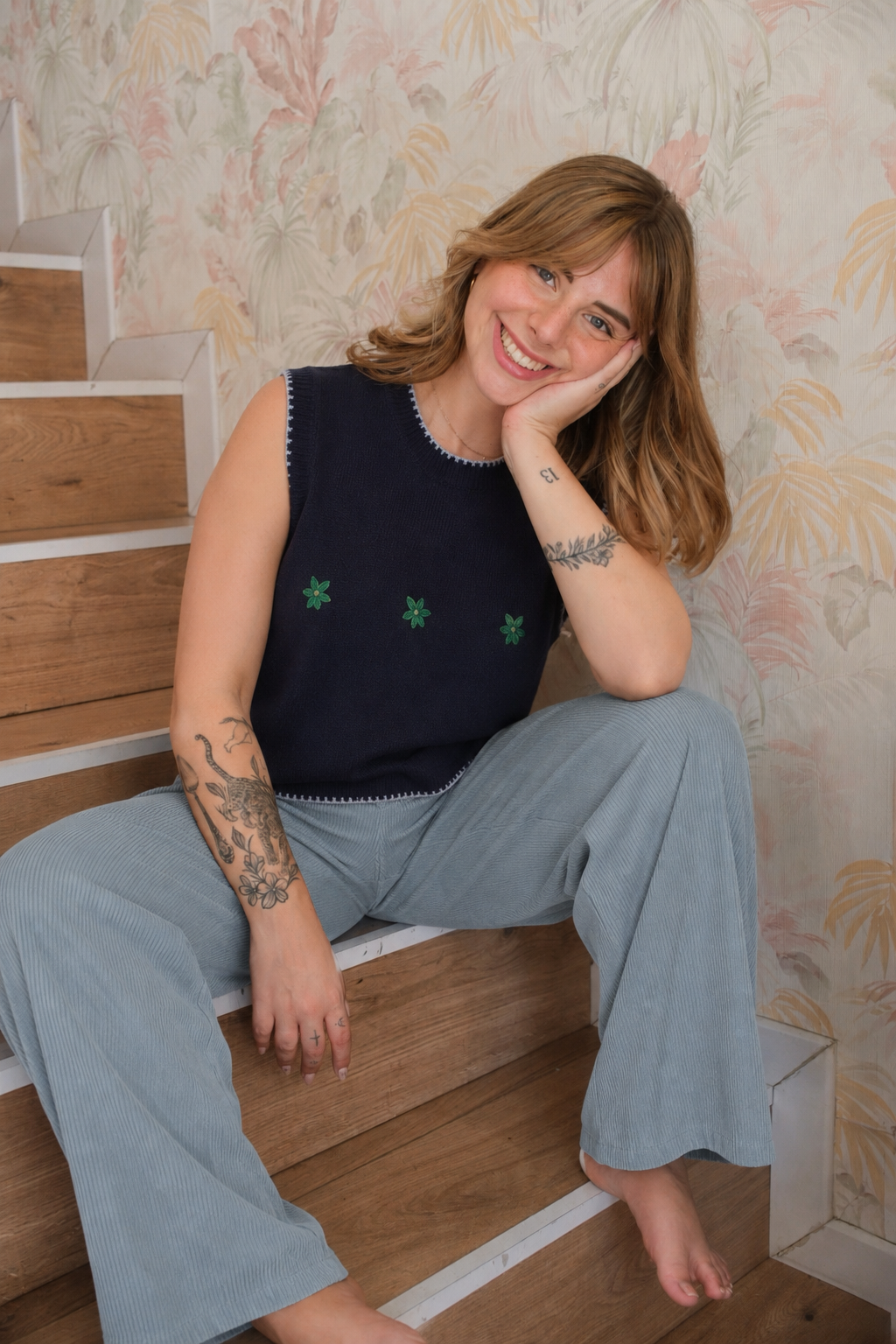 Gilet fiori ricamati - BLU