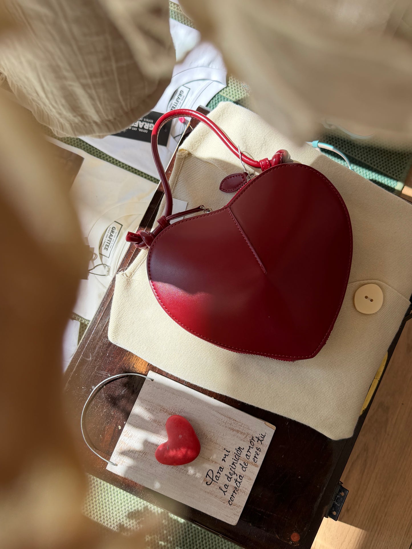 Borsetta forma di cuore in vera pelle - BORDEAUX