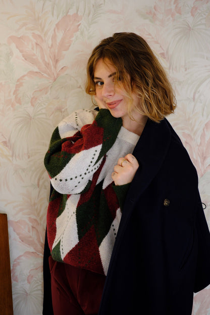 Maglione fantasia rombi bicolore - VERDE/BEIGE