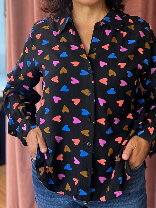 Camicia fantasia cuori piccoli - NERO