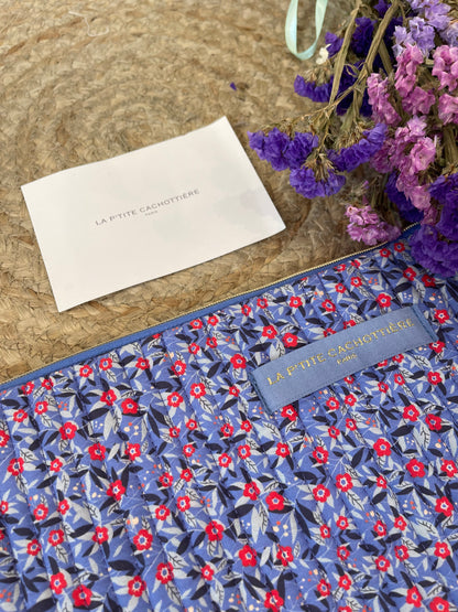 TROUSSE PIATTA - FIORI ROSSI SFONDO BLUE