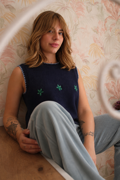 Gilet fiori ricamati - BLU