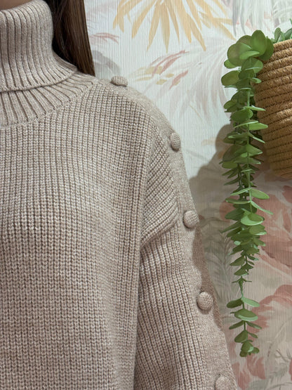 Abito in maglia over bottoni sulle maniche - TAUPE