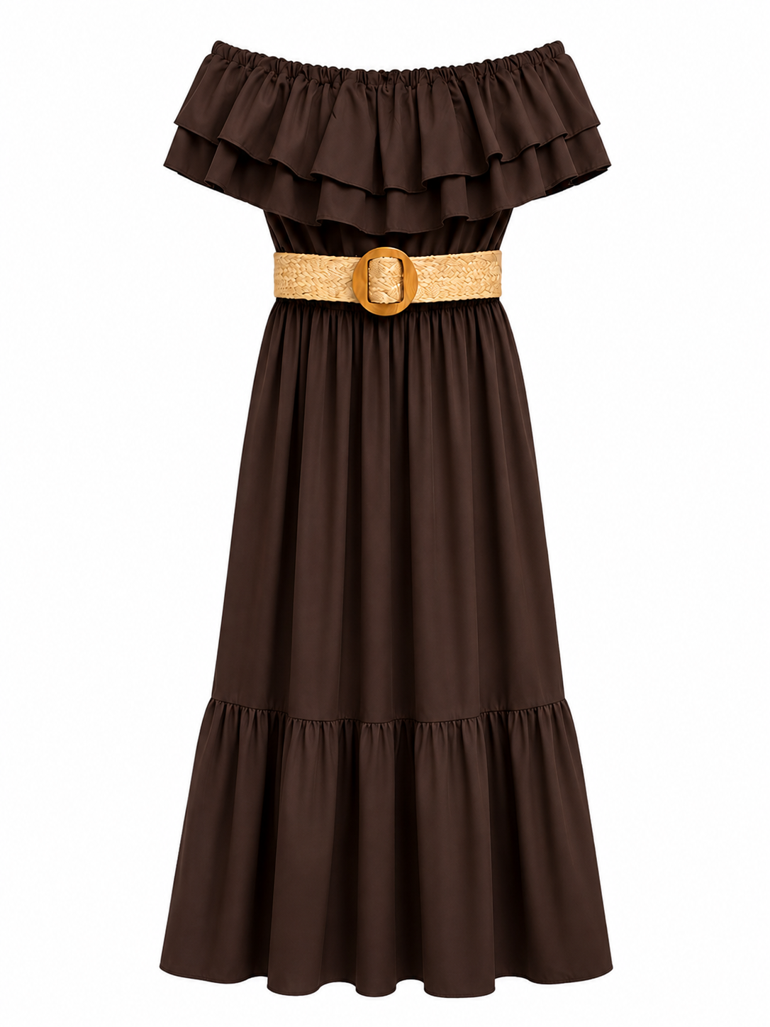 Abito con cintura - MARRONE
