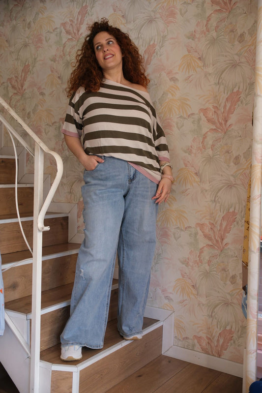 Jeans palazzo con strappi - BLUE