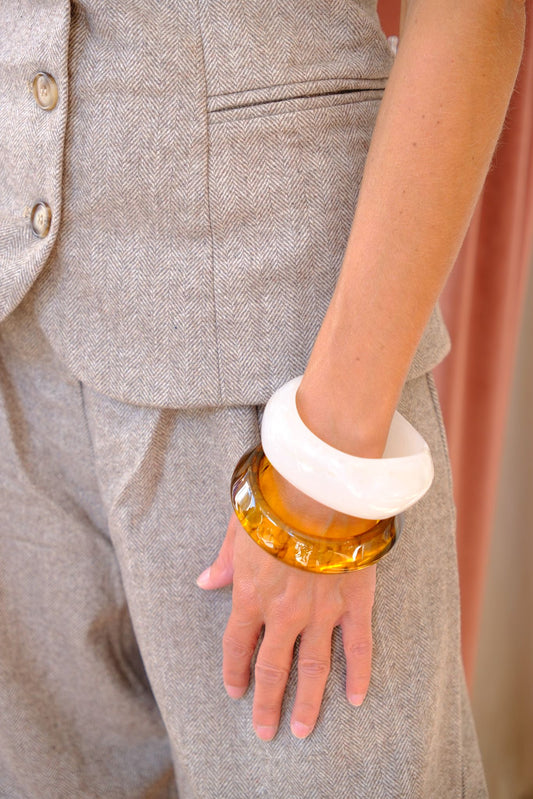 Pantaloni a palazzo herringbone - BEIGE
