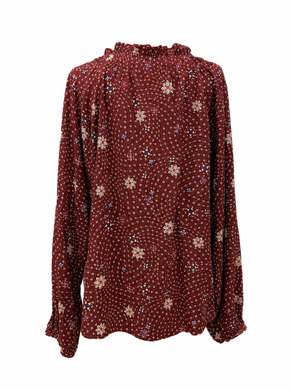 Blusa fantasia fiori geometrici - MATTONE