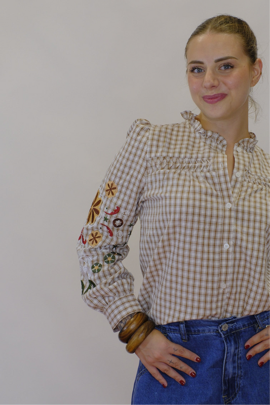 Camicia Country Ricami Manica - BEIGE
