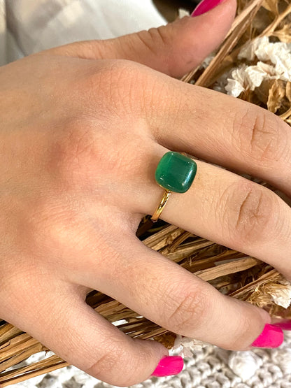 Anello Solitario Pietra Naturale - VERDE