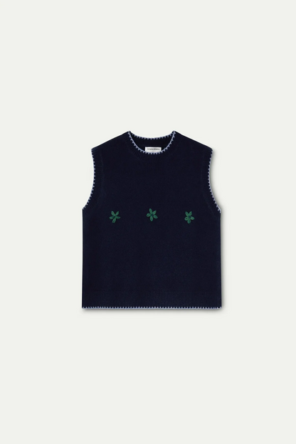 Gilet fiori ricamati - BLU