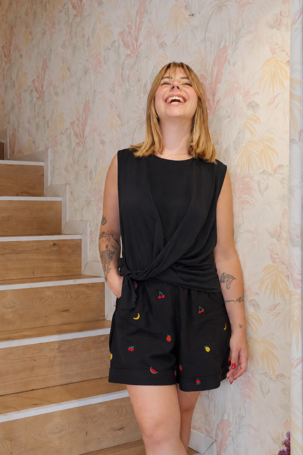 Short stampa frutta - NERO
