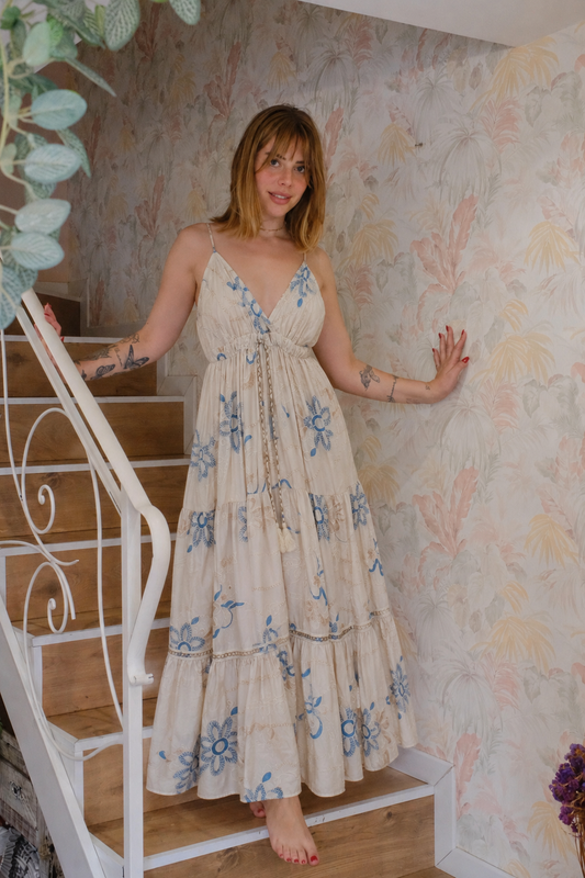 Abito coulisse floreale - AZZURRO