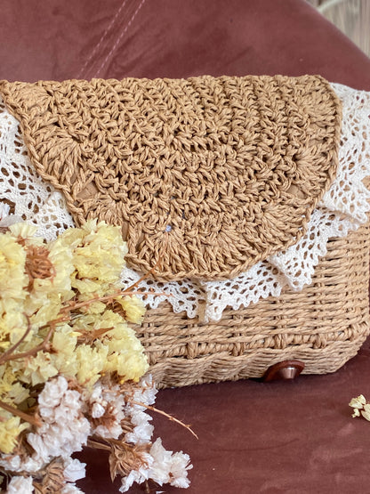 Borsa Rafia e Pizzo - BEIGE