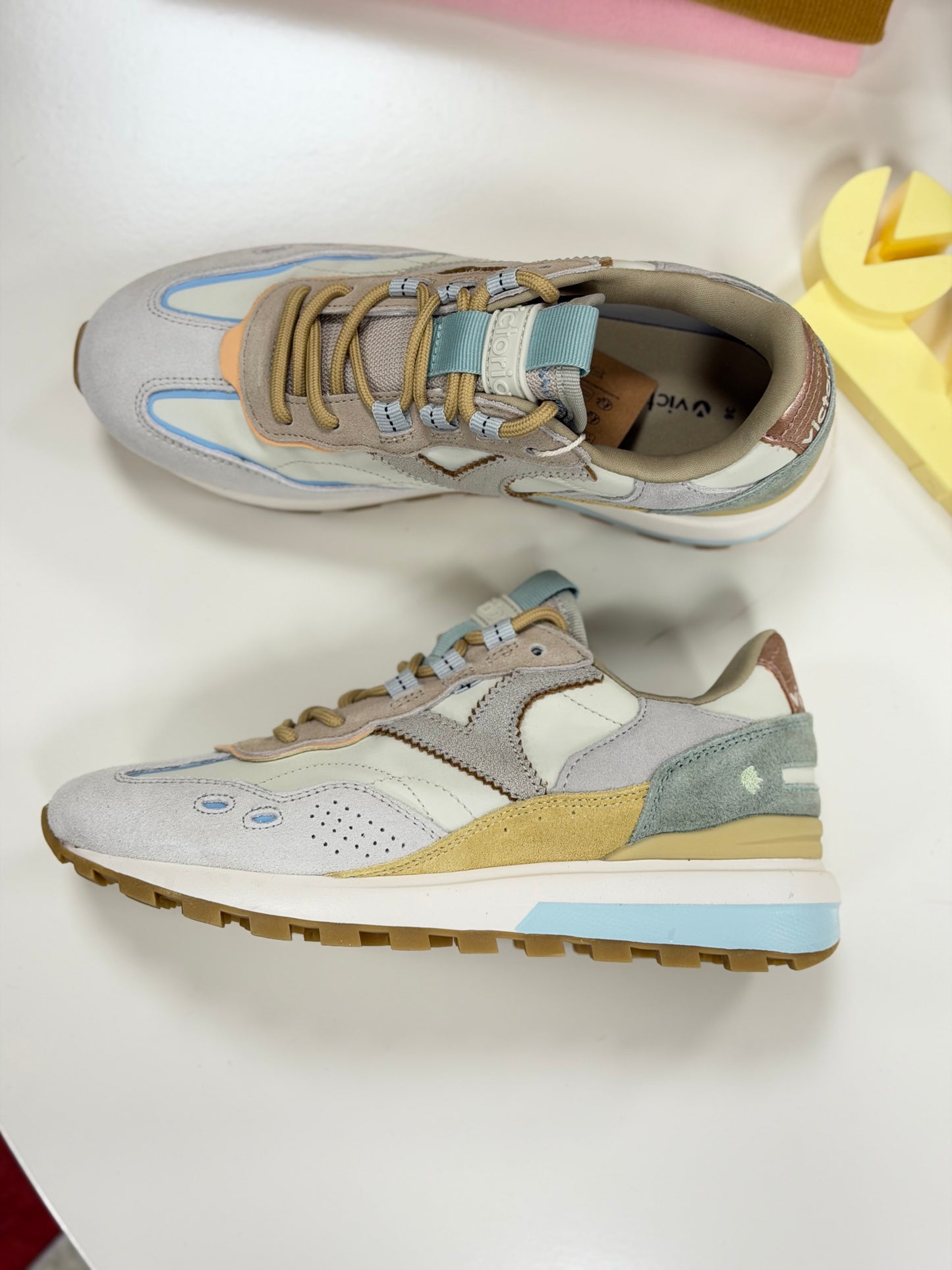 Sneakers tela e camoscio - BEIGE