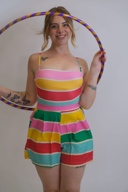 Costume con scollo orizzontale spalline stampa righe - MULTICOLOR