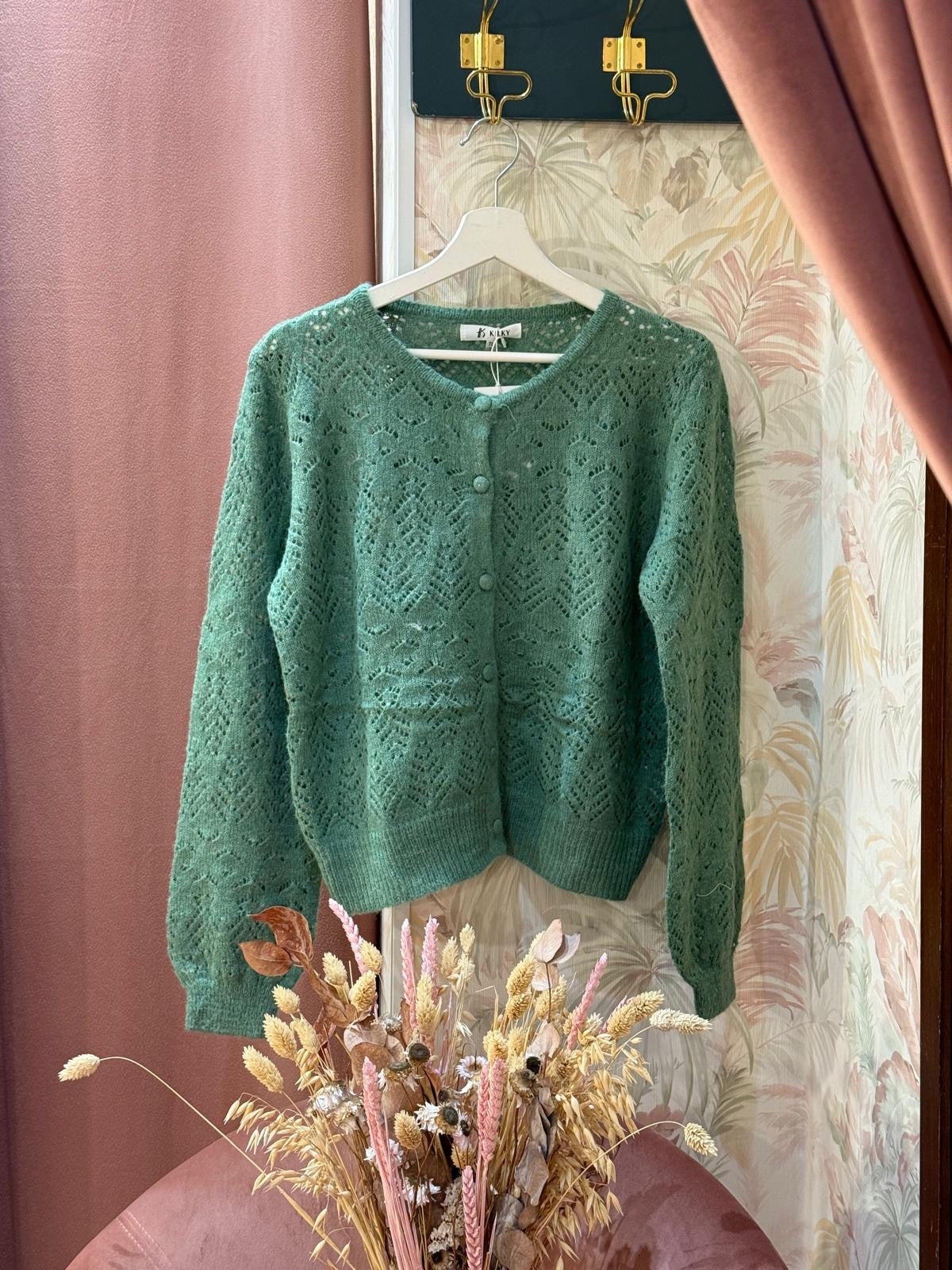 Cardigan girocollo lana - VERDE