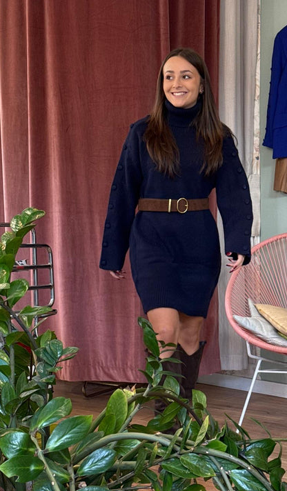 Abito in maglia over bottoni sulle maniche - MARINE