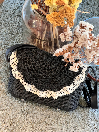 Borsa Rafia e Pizzo - NERO