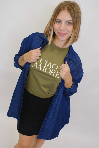 T-shirt stampa Ciao Amore - VERDE MILITARE