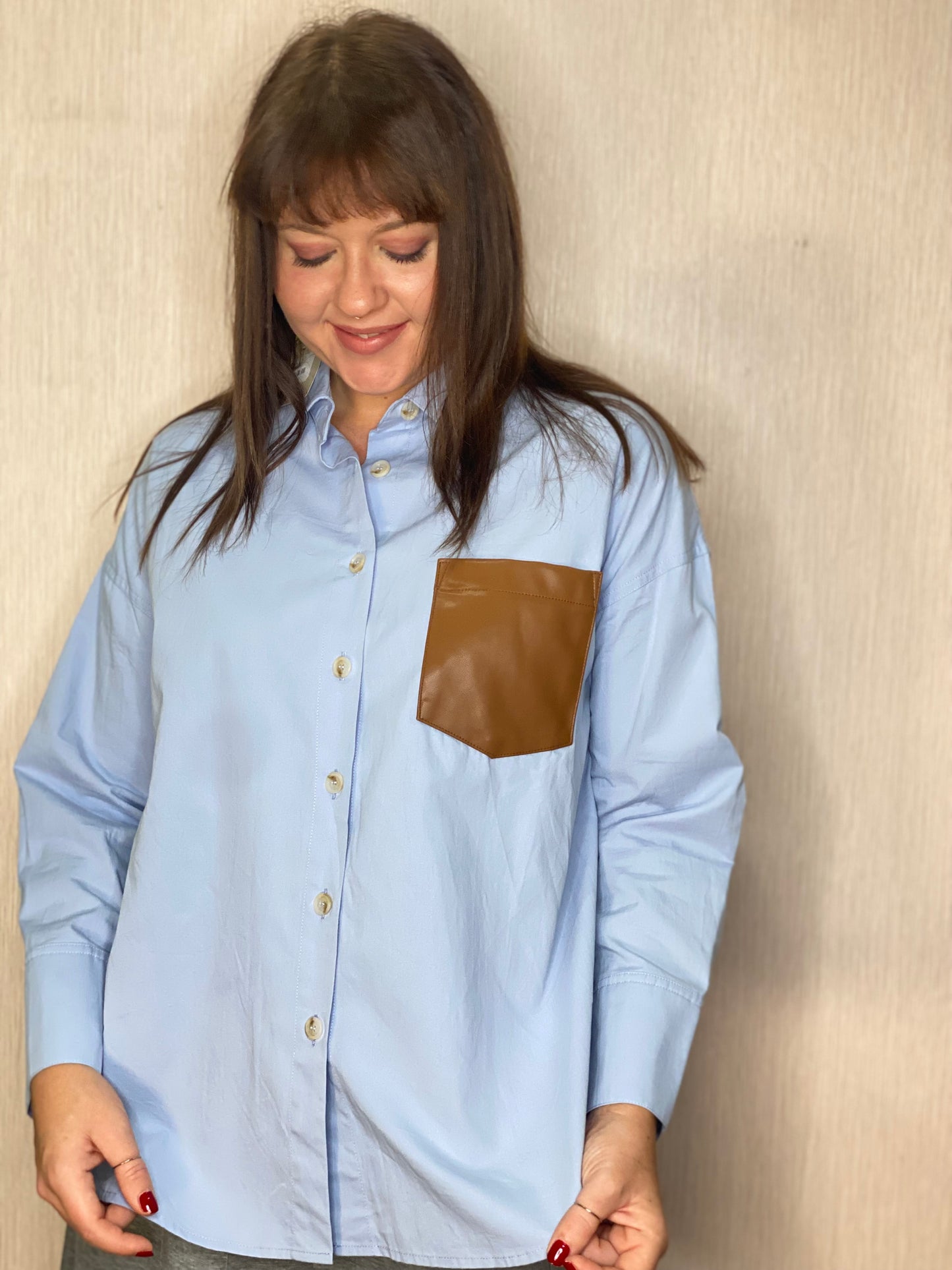 ML3213 Shirt with Brown Pocket - BLUE