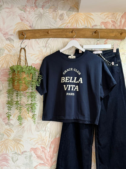 T-shirt stampa Bella Vita - MARINE