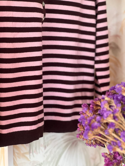 Maglia a righe colletto - ROSA/MARRONE