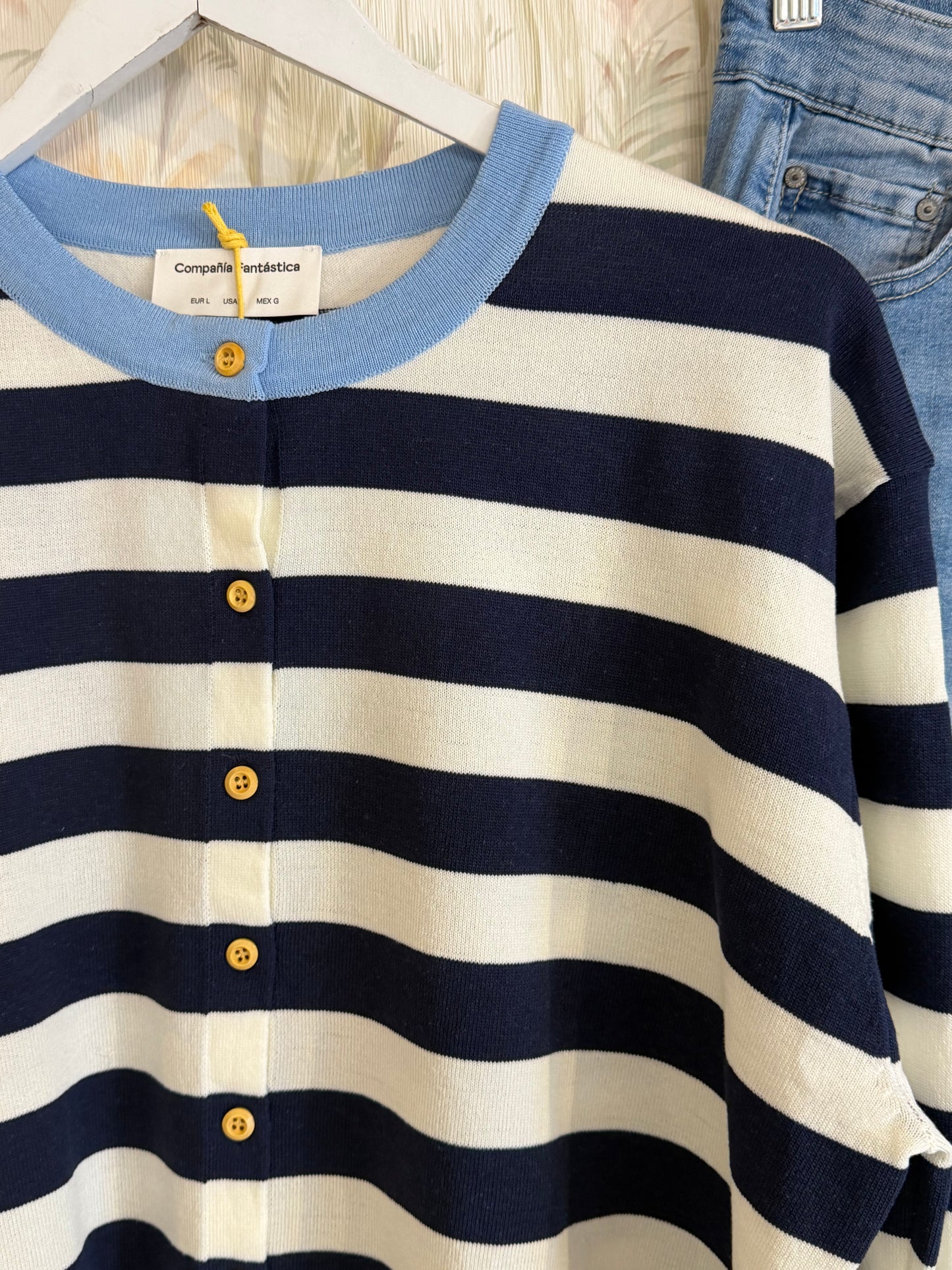 Cardigan bicolore fantasia a righe - BLUE