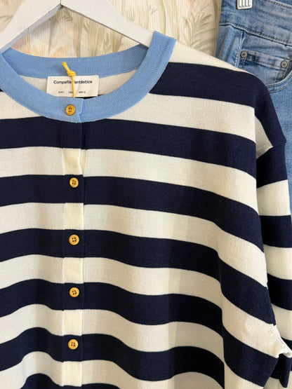 Cardigan bicolore fantasia a righe - BLUE