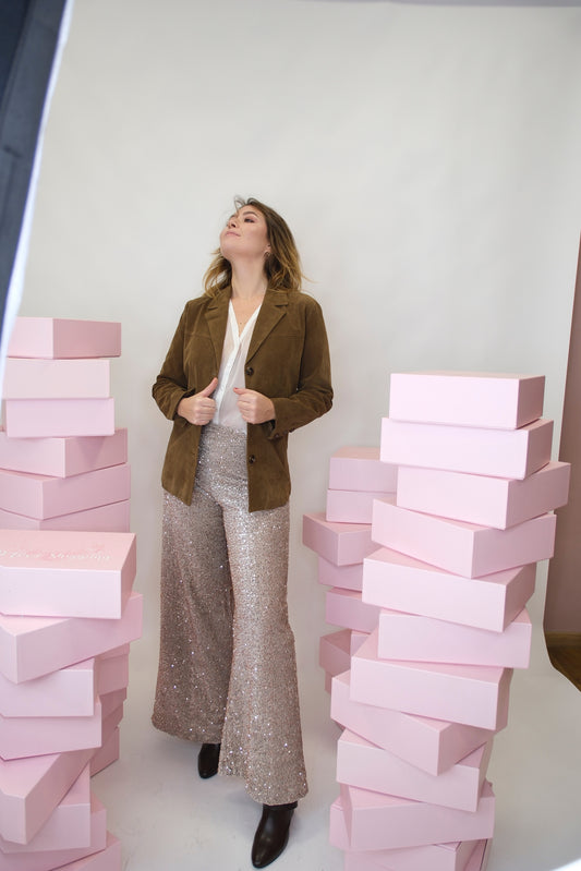 Pantaloni paillettes - BEIGE