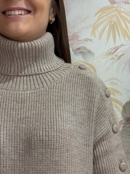 Abito in maglia over bottoni sulle maniche - TAUPE