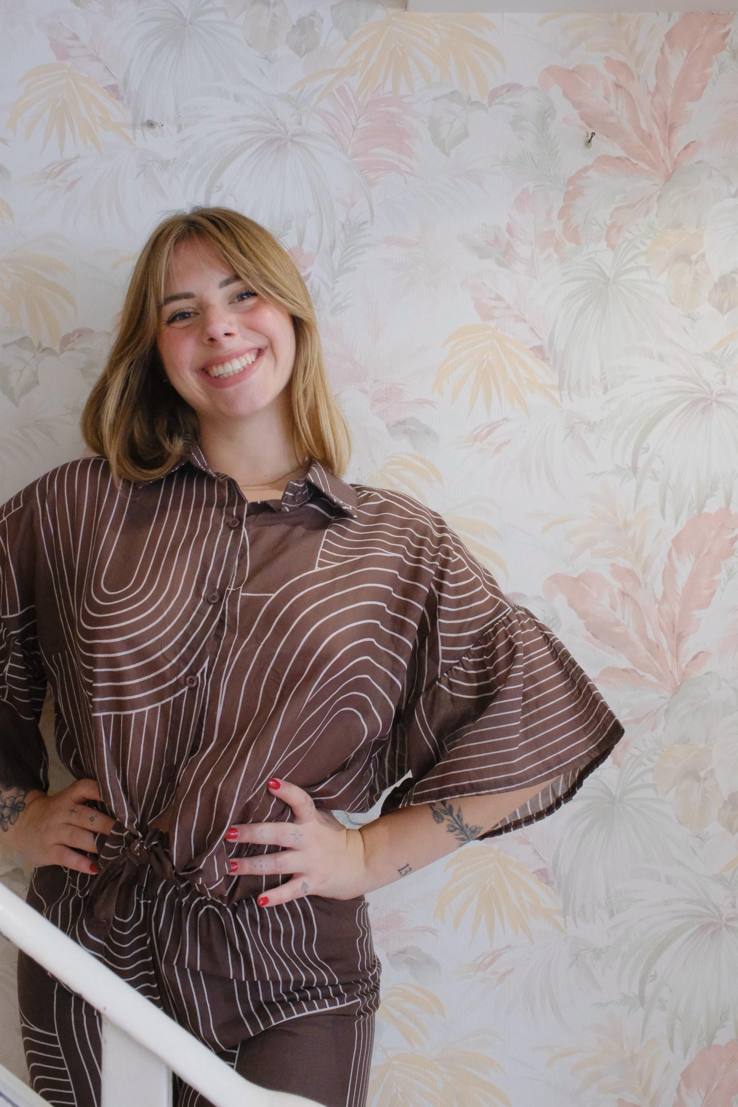 Blusa forme geometriche - MARRONE