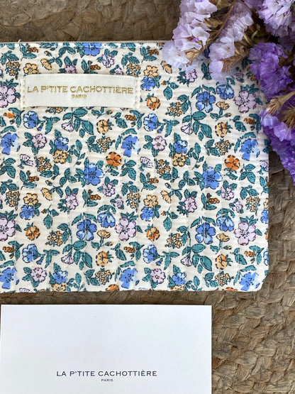 TROUSSE PIATTA - FIORI AZZURRI SFONDO BEIGE