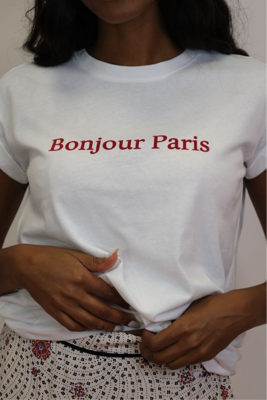 T-shirt stampa Bonjour Pris - BIANCO