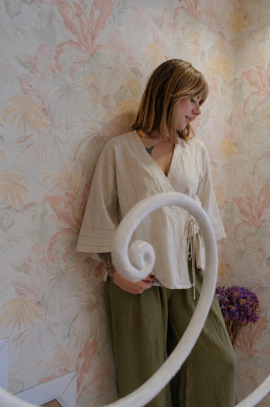 Pantaloni in lino tinta unita - VERDE MILITARE